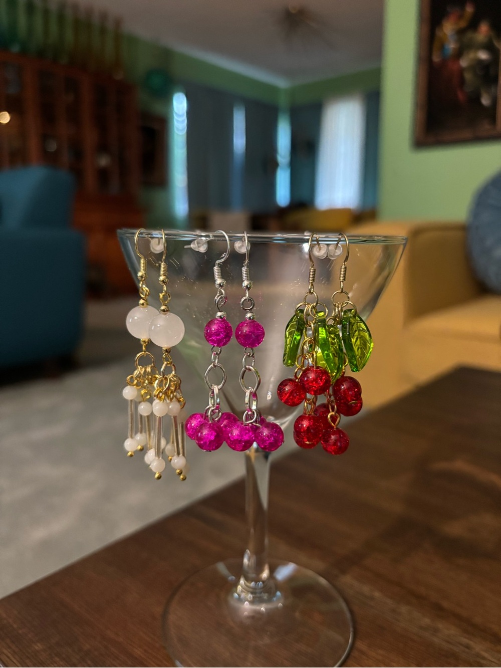 Handmade Pink, Red & White Beaded Dangle Earrings Set - Women Jewelry